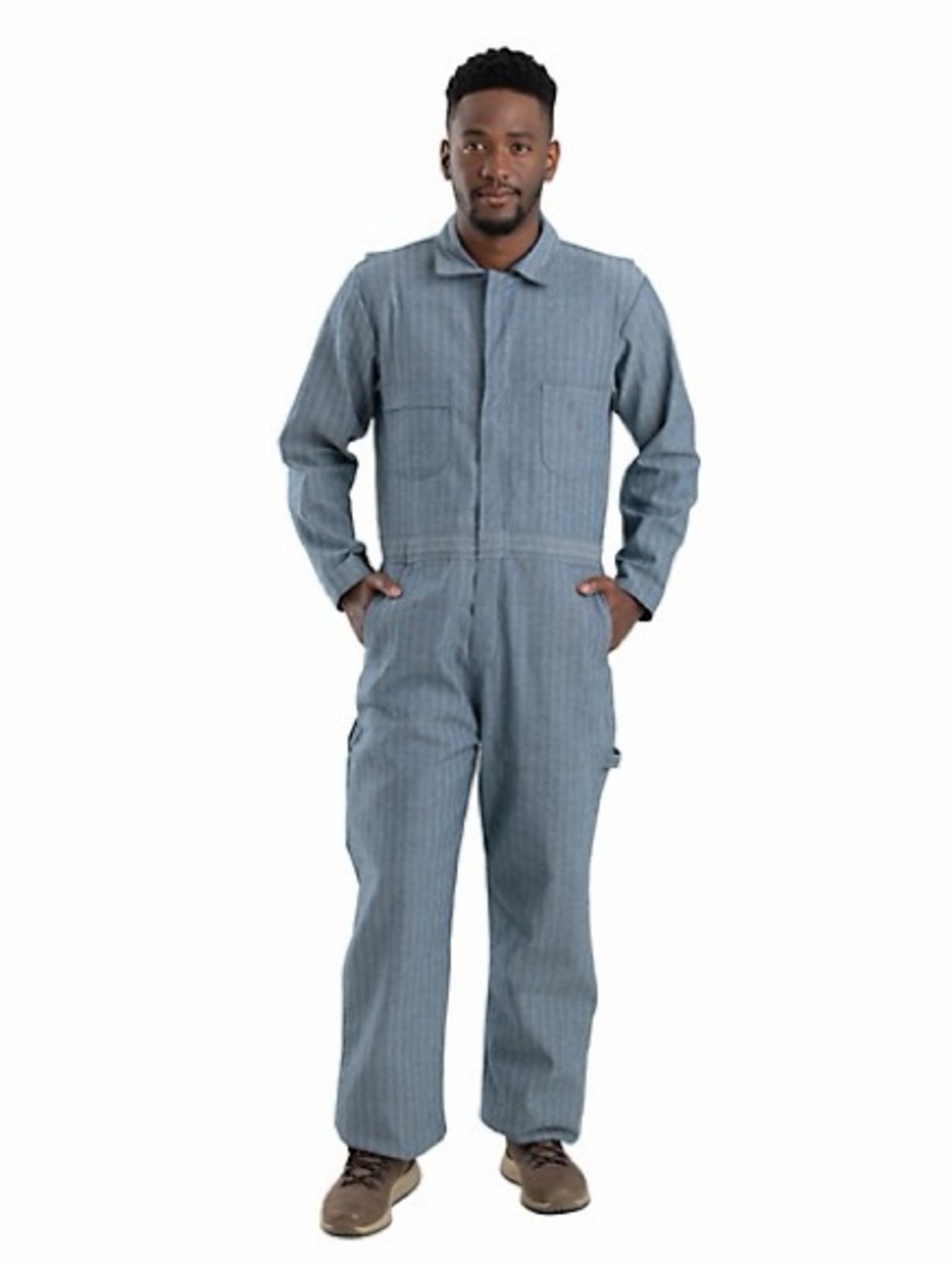 Berne Apparel Men's Medium Blue Fisher Cotton Stripe Unlined Coveralls